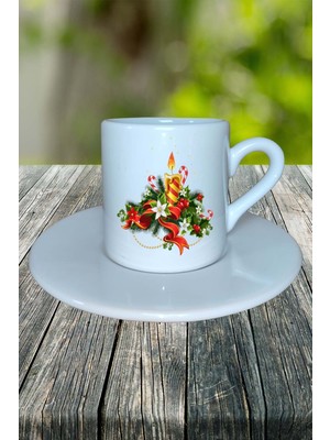 Yılbaşı  Yıl Başı Noel Ağacı  Baskılı Türk Kahvesi Fincanı Kişiye Özel Model 4