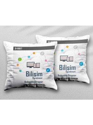 Kişiye Özel Bilişim Öğretmeni Iki Adet Iki Tarafı Baskılı Yıkanabilir Yastık Kırlent Kılıfı