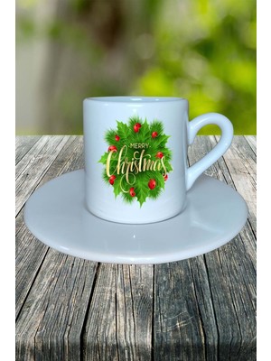Yılbaşı  Yıl Başı Noel Ağacı  Baskılı Türk Kahvesi Fincanı Kişiye Özel Model 9