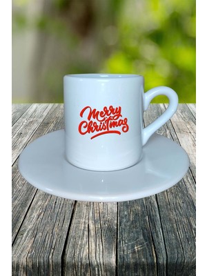 Yılbaşı  Merry Christmas Baskılı Türk Kahvesi Fincanı Kişiye Özel Model 28