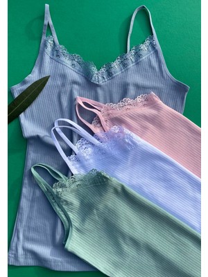 Ahmio Dantelli 4’lü Ip Askılı Pamuklu Fitilli Likralı Kadın Atlet 64F21