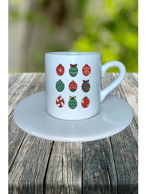 Yılbaşı Süsleme Baskılı Türk Kahvesi Fincanı Kişiye Özel Model 4