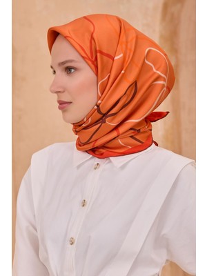 Belli Tivil İpek Eşarp 4113 - 81 Turuncu Karışık Desen