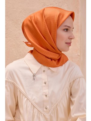 Belli Tivil İpek Eşarp 4104 - 51 Turuncu Karışık Desen