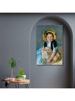 Tekli Dikey Kanvas Tablo Ünlü Eserler Mary Cassatt Sara Avec Son Chien