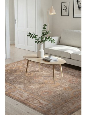 Relic Kahverengi Vintage Dokulu Klasik Desenli Dokuma Tabanlı Şönil Halı Al 522