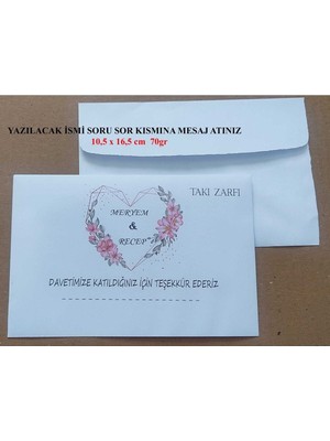 Isminize Özel 60 Adet Düğün Nişan Kına Para Takı Zarfı 10,5 x 16,5 cm Tssrmyt