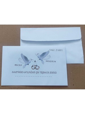 Isminize Özel 60 Adet Düğün Nişan Kına Para Takı Zarfı 10,5 x 16,5 cm Trhtruyh