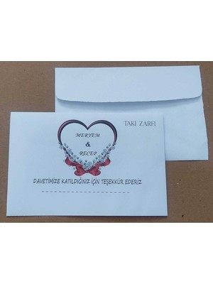 Isminize Özel 60 Adet Düğün Nişan Kına Para Takı Zarfı 10,5 x 16,5 cm TSRMM1E