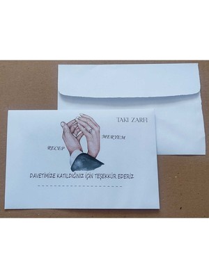 Isminize Özel 60 Adet Düğün Nişan Kına Para Takı Zarfı 10,5 x 16,5 cm Trtvffggb