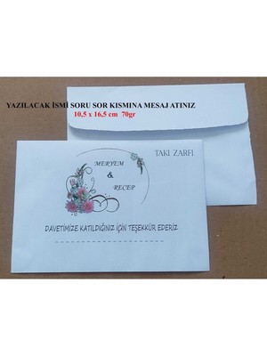 Isminize Özel 60 Adet Düğün Nişan Kına Para Takı Zarfı 10,5 x 16,5 cm Tsrfghj