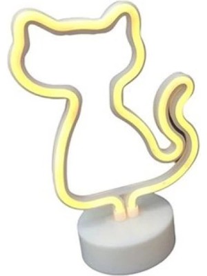 Neon Işıklı Kedi Lamba Pil+Usb Pembe Işık