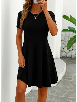 Gökyüzü Moda Kadın Kısa Kollu Kiloş Ithal Krep Elbise