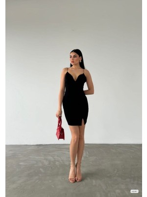 La Mode Istanbul Kadın Dalgıç Krep Kumaş Askılı Mini Elbise