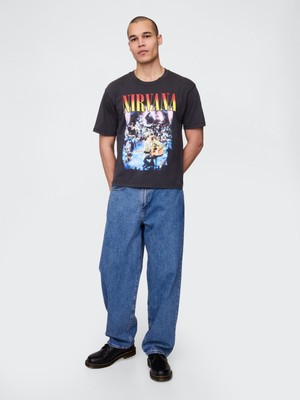 Gap Erkek Siyah Heavyweight Crop Nirvana Grafik T-Shirt
