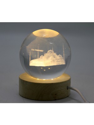 3D Istanbul Temalı Kristal Cam Küre LED Lamba Model 1