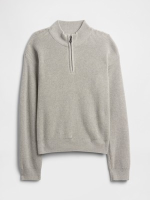 Gap Erkek Çocuk Gri Half-Zip Mockneck Kazak