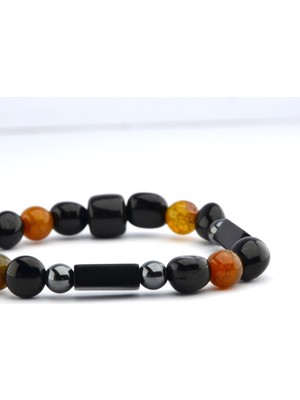 Oltu Taşı Hematit ve 4'lü Kaplan Gözü Kesme Bileklik