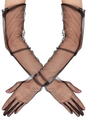 Uzun Boy Likralı Siyah Yetişkin Mega Tül Eldiven