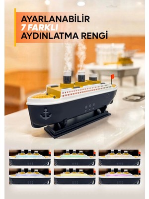 Buğz Titanic Aromaterapi Hava Nemlendirici 250 ml 7 Renkli LED Aydınlatma ile Verimli Gemi Tasarımı