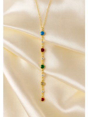 Renkli ve Zirkon Taşlı Kadın Y Kolye