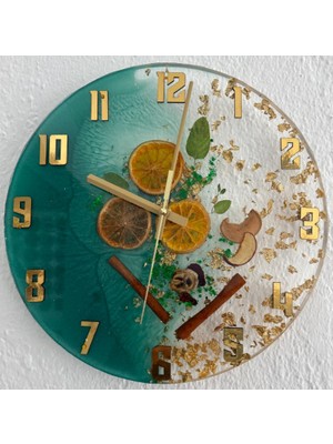 Pelince - Narenciye ve Meyve Temalı Epoksi Mutfak Duvar Saati - Yeşil Iı - 30 cm
