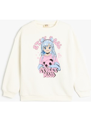 Sweatshirt Anime Baskılı Uzun Kollu Bisiklet Yaka Şardonlu