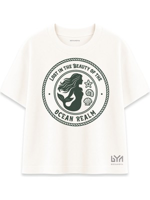Ocean Realm Deniz Kızı Desenli Şeker Oversize Tişört