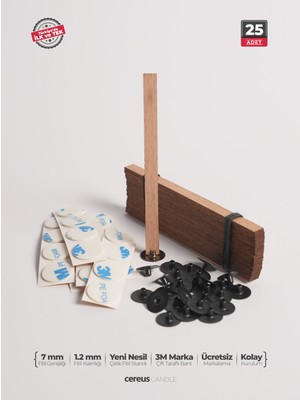 Cereus Ahşap Mum Fitili 7mm x 100mm x 1.2mm - 25 Adet | Yüksek Koku Performansı, Şömine Etkisi, Kişiye Özel Markalama