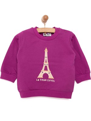 Hellobaby Basic Kız Az Şardonlu Eiffel Kulesi Baskılı Sweatshirt Kız Bebek