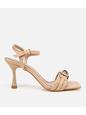 Hotiç Kadın Bej Hasır Detaylı Tokalı Topuklu Sandalet