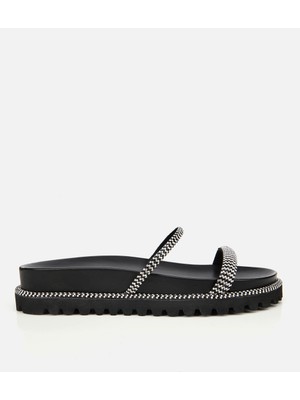 Hotiç Kadın Deri Siyah Taşlı Terlik