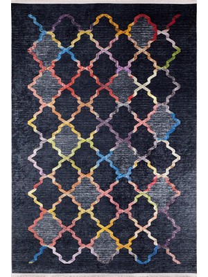 Hali.Net 80x150 cm Siyah Antrasit Kafes Modern Geometrik Halı | Salon Mutfak Halısı | Hav Vermez Hipoalerjenik | HALN-HLN920