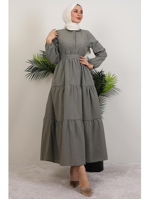 Standart Yaka Düğmeli Elbise Gri