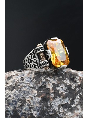 Sitrin Taşlı Baget Kesim 925 Ayar Gümüş Yüzük 902212