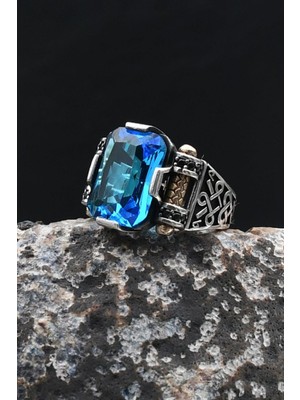 Akua Marine - Aqua Marin Taşlı Baget Kesim 925 Ayar Gümüş Yüzük 902214