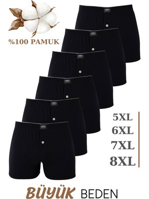 6'lı Paket Erkek Siyah Geniş Kalıp Büyük Beden Boxer battal Boy Iç Giyim %100 Pamuklu