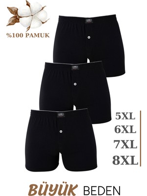 3'lü Paket Erkek Büyük Beden Boxer Siyah %100 Pamuklu Penye Geniş Kalıp Battal Boy Iç Çamaşırı