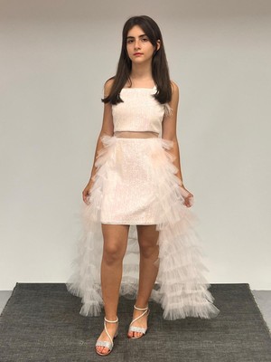 Kız Çocuk Beyaz Payetli Kuyruklu Abiye Elbise  Tül Detaylı Mini Uzun Kuyruklu Prenses Model Abiye  Elbise 8-16 Yaş