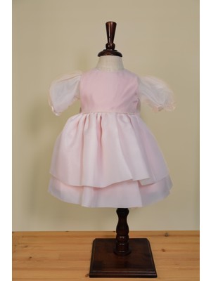Butik Happy Kids Kız Bebek Pudra Caroline Kumaş Karpuz Kollu Abiye Elbise 6-36 Ay