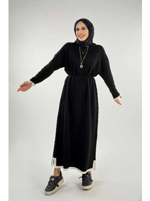 Örgü Detay Triko Elbise 18312 Siyah