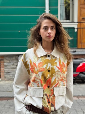 Retrobird Tasarım Brooklyn Bomber Ceket Kadın Yaprak Desenli