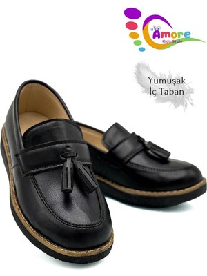 Corcik Model Erkek Çocuk Ayakkabı Okul Ayakkabısı Sünnet Düğün Takım Elbise Ayakkabısı Mat Siyah