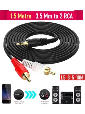 3.5mm To 2 Rca Stereo Lale 2 x Rca Aux Ses Kablosu (1.5 Metre)