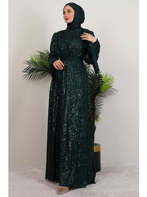 Göğsü V Drapeli Elbise Zümrüt