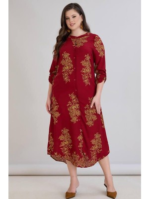 Wearon Kadın Fatoş Cep Detaylı Dokuma Viskon Kırmızı Gömlek Elbise