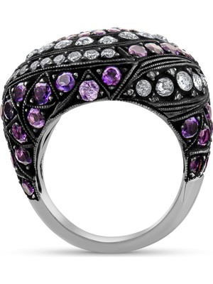 7.61 Karat Pırlanta Ametist Yüzük, Gerçek Pırlanta, Sertifikalı Mücevher