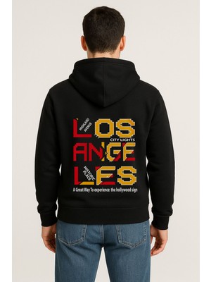Los Angeles City Lights Baskılı Oversize Hoodie – Unisex Sokak Stili Kapüşonlu Sweatshirt