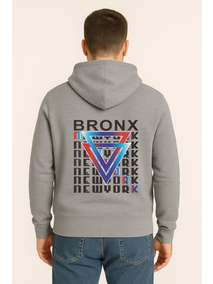 Bronx New York Baskılı Oversize Hoodie – Geometrik Renkli Arka Tasarım Unisex Kapüşonlu Sweatshirt