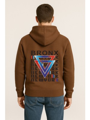 Bronx New York Baskılı Oversize Hoodie – Geometrik Renkli Arka Tasarım Unisex Kapüşonlu Sweatshirt